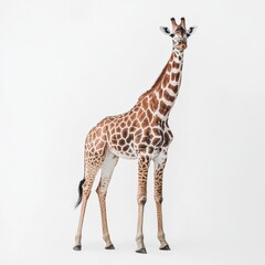 Fototapeta premium A giraffe stands on a white background