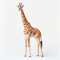 Naklejka premium a full body shot of a giraffe standing against a white background