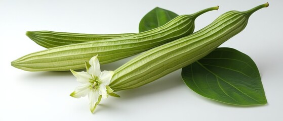 Obraz premium close up of angled luffa fruit and a flower