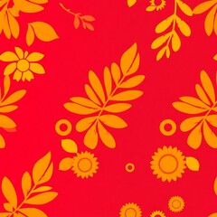 Vibrant Floral Pattern: A captivating seamless pattern featuring stylized golden leaves and flowers on a rich red background.