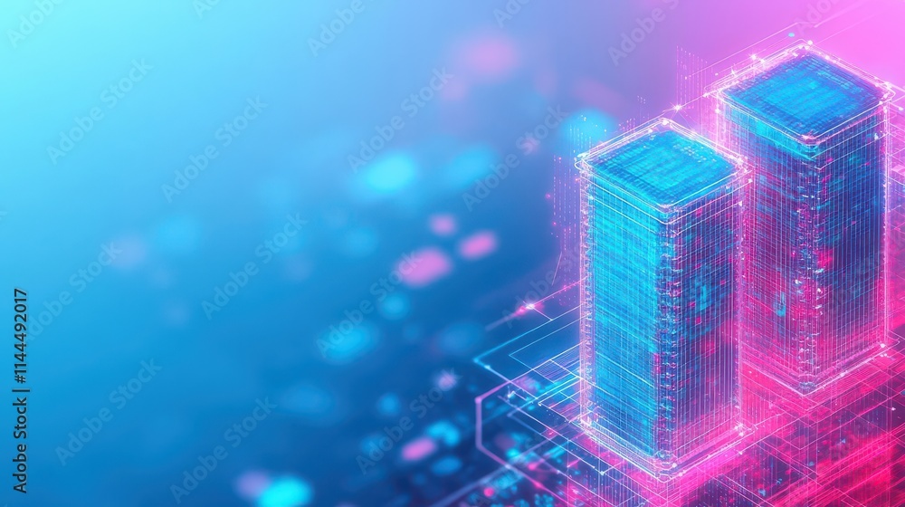 Poster centralized vs decentralized finance, visualized as two towers connected by digital bridges, sharp f