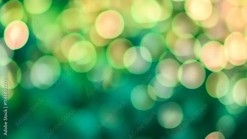 Poster ethereal green and yellow bokeh background with soft light effects and sparkles