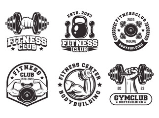 Retro styled fitness emblem collection. Vintage gym logo templates bundle. Monochrome fitness emblems logo vector.