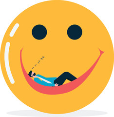 A man relaxing on a big smile. Illustration to be optimistic, cheerful, positive and happy.

