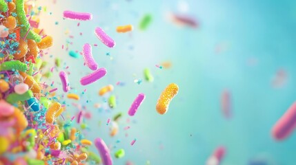Obraz premium High Quality Microscopic Closeup of Colorful Bacteria in a Dynamic Abstract Background for Scientific Use
