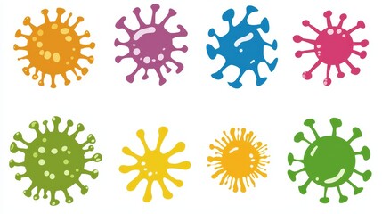 Colorful Icons Representing Bacteria and Viruses for Health and Disease Awareness in High-Quality Design