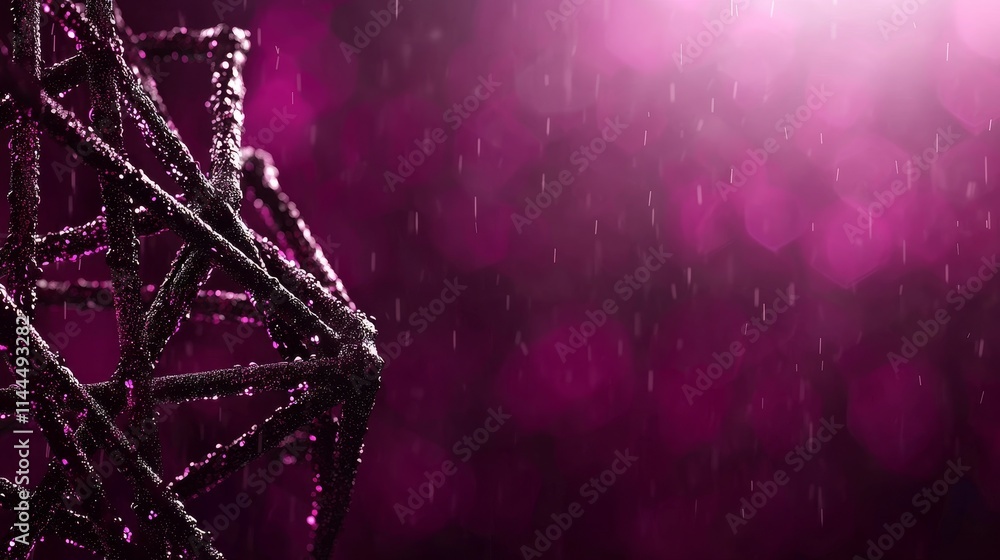 Poster high-quality abstract representation of bacterium form in chaos and space with purple background and