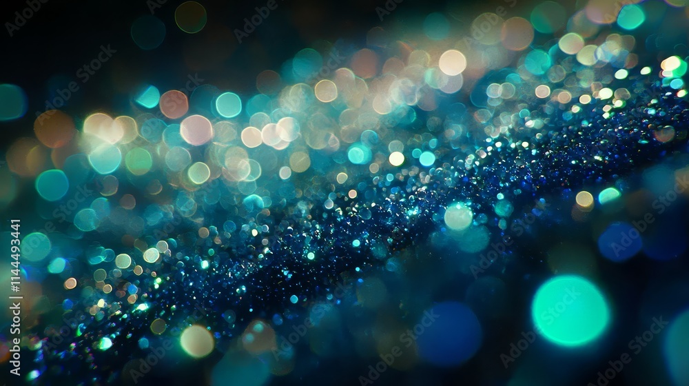 Poster high-quality microscopic image of blue bacteria with sparkling background and bokeh effect
