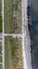 Drone aerial view of Glowe beach in north Germany