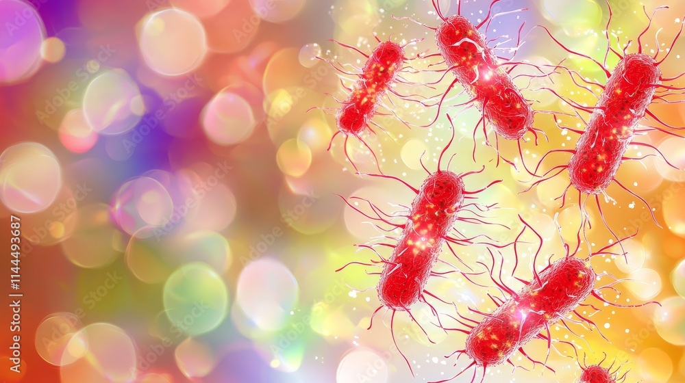 Aufkleber close-up of high-quality bacteria feeding on colorful background with bokeh effect