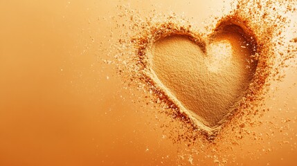 Exploding heart shape made of golden powder.