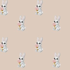 Charming cream hare watercolor seamless pattern for textile and wrapping projects