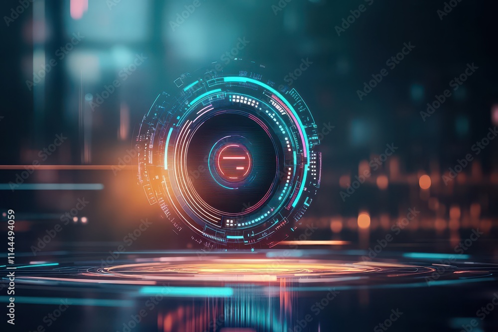 Poster ai assistant visualized as a digital entity, futuristic hologram design, glowing interface, innovati