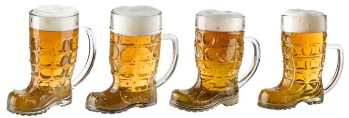 Glass shoe set with beer and foam on a transparent background. Concept of party and celebration, alcohol.