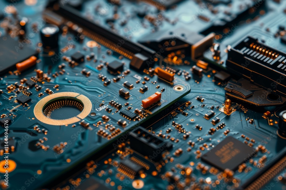 Poster macro shot of a circuit board showing the complexity of computer electronics