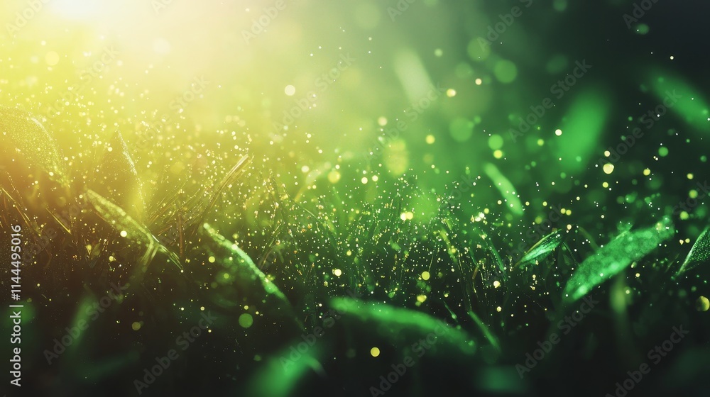 Poster high quality microscopic analysis of bacterial structures in vibrant green background with light eff