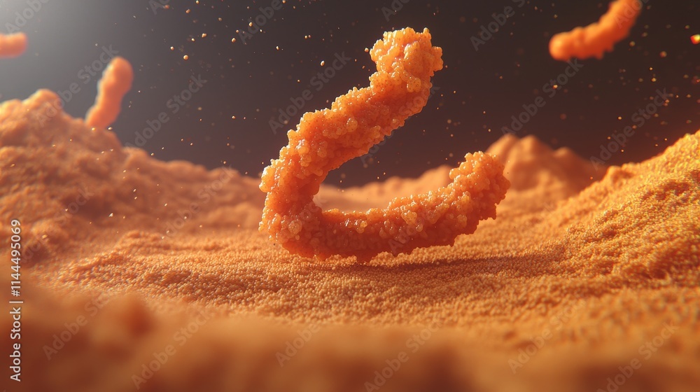Poster high-quality microscopic view of lactic acid bacteria against a soft brown background with floating 