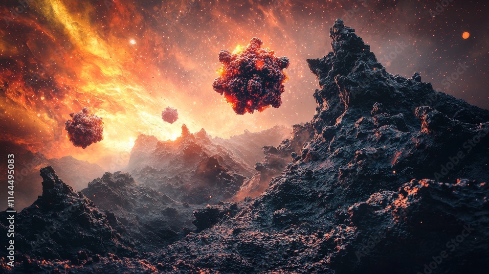 Aufkleber high quality microscopic view of cells in space with cosmic background and intricate details for sci