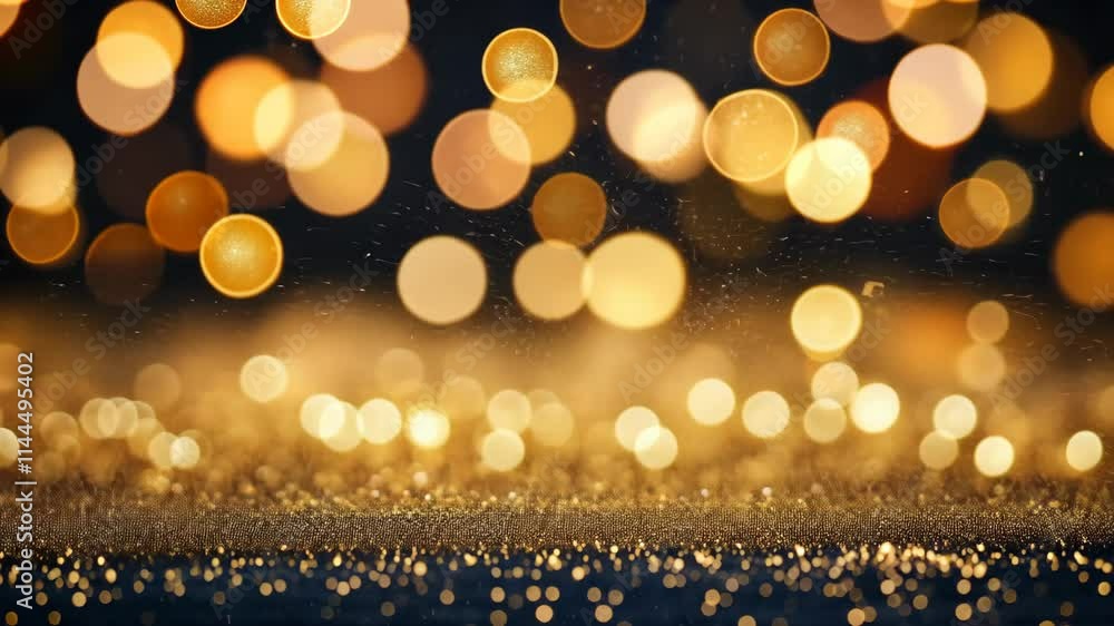 Poster shimmering golden bokeh lights on dark background creating a luxurious atmosphere
