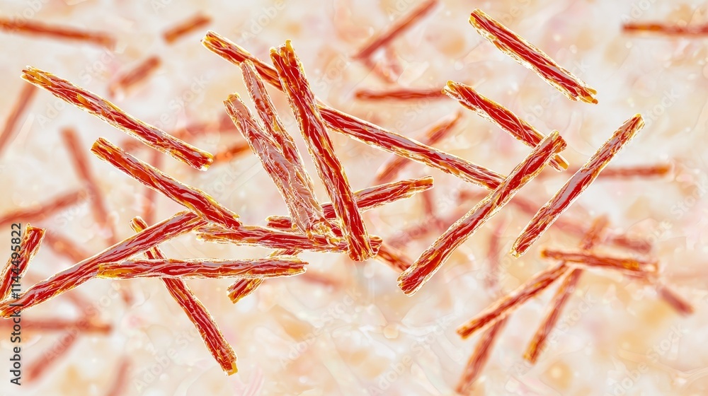Poster high quality image of several probiotic bacteria floating in a microscopic environment