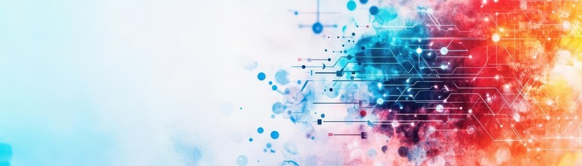 Fototapeta premium A surreal mix of technology and nature in a watercolor world, symbolizing harmony between innovation and sustainability in business