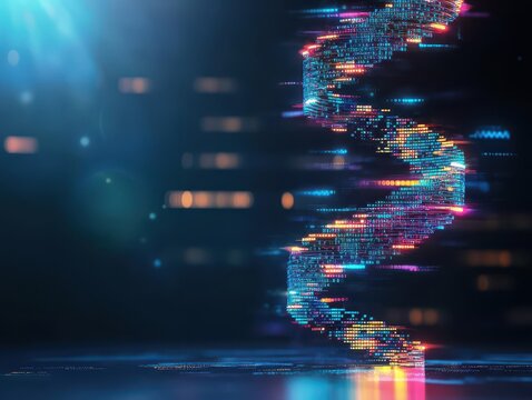 A spiral staircase glowing with digital data streams, representing exponential growth, surreal and imaginative