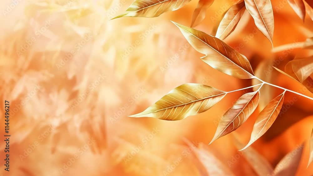 Poster elegant leaves with subtle bokeh effect in warm tones and soft lighting