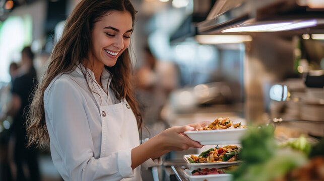 Smiling staff serving breakfast buffet, symbolizing hospitality and guest services.