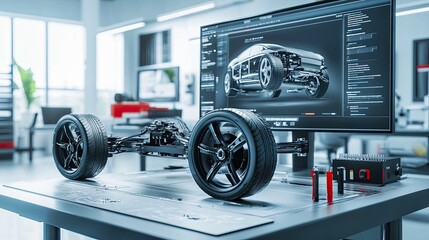 Fototapeta premium Precision Engineered: A Glimpse into the Future of Automotive Manufacturing