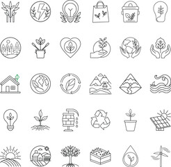 Ecofriendly icons sustainability, nature, energy, recycling, and growth