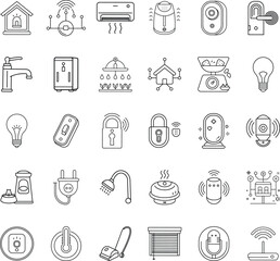 Smart Home Automation Icons Security, Appliances, and Connectivity