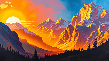 montana landscape in water color style