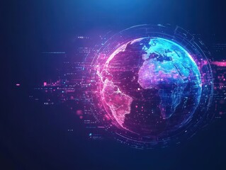Obraz premium A glowing watercolor planet Earth, surrounded by virtual reality elements, holograms, and AIdriven business innovations