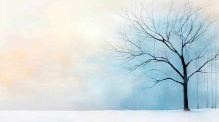 Fototapeta premium minimal winter background with tree toned with blue and white. ai generated