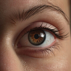 Fototapeta premium Hazel eye closeup photo of a female face, single person