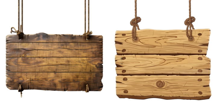 Wooden Sign Cartoon Hanging Board. Generative AI.