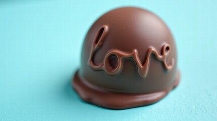 Fototapeta premium Chocolate truffle for Valentines Days with text LOVE
