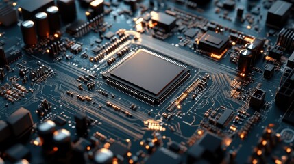 Close-up of a Circuit Board with a Central Processing Unit.