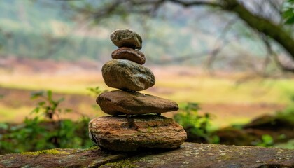 A stack of rocks or a balanced stack of objects, symbolizing stability, harmony, and equilibrium