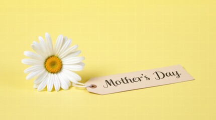 Daisy with a Mother's Day tag on a pastel lemon background