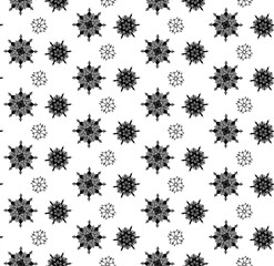 Christmas seamless pattern with graphic line snowflakes on a transparent background. Vector Simple winter background design
