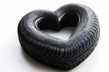 Unique heart-shaped tire design showcases creativity and sustainability in art through recycled materials