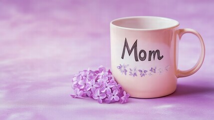 Mother's Day celebration with mug cup with "Mom" written on it