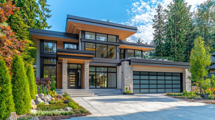 Fototapeta premium Luxury modern house with contemporary architecture and garden