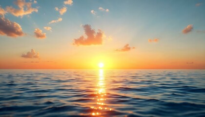 Obraz premium A breathtaking ocean sunset with the sun low on the horizon, casting warm hues of orange and gold across the sky