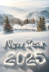 In the snowy winter mountains, there's a picture with "NEW YEAR 2025" written on the white snow
눈 내린 겨울 산 속에 하얀 눈 위에 글자로 'NEW YEAR 2025'라고 써있는 사진,Generative AI