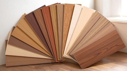 Assortment of Wood Color Tone Samples for Interior Design Showcasing Shades and Textures for Flooring or Furniture
