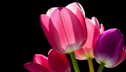 pink tulips on black