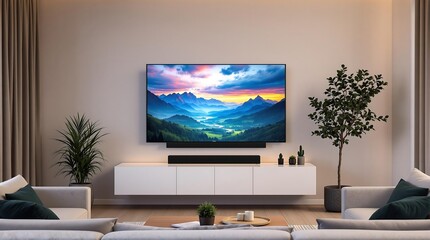 Modern Living Room with Large TV Screen
