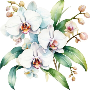 white orchids watercolor floral arrangement clip art preview